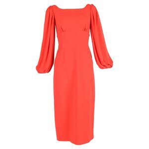 Emilia Wickstead Midi Bishop Sleeve Dress in Red Polyester